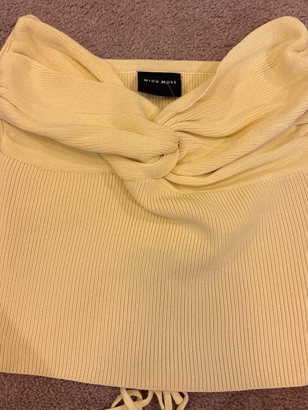 Miou Muse Yellow Knit Twist-Front Crop Top